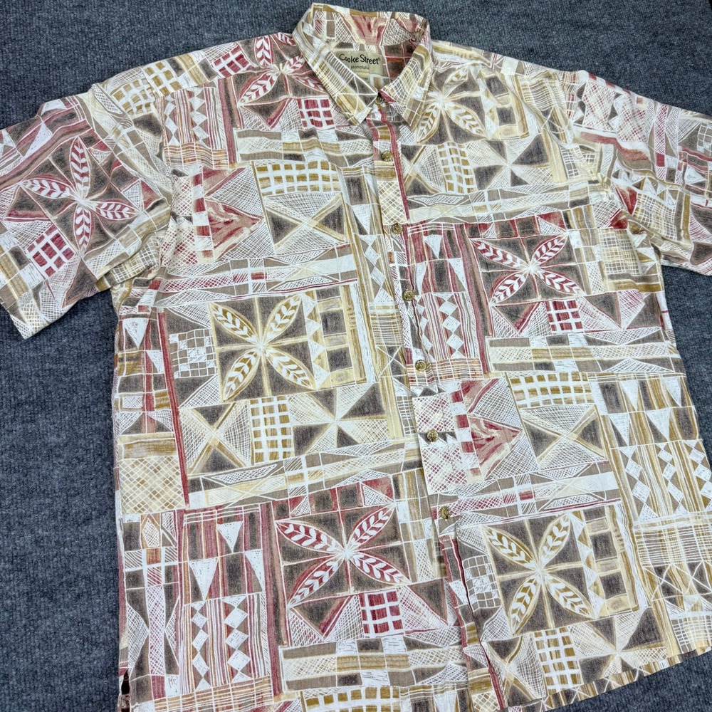 Cooke Street Honolulu Hawaiian Button Shirt Mens XL Geo Brown Tan Print Casual
